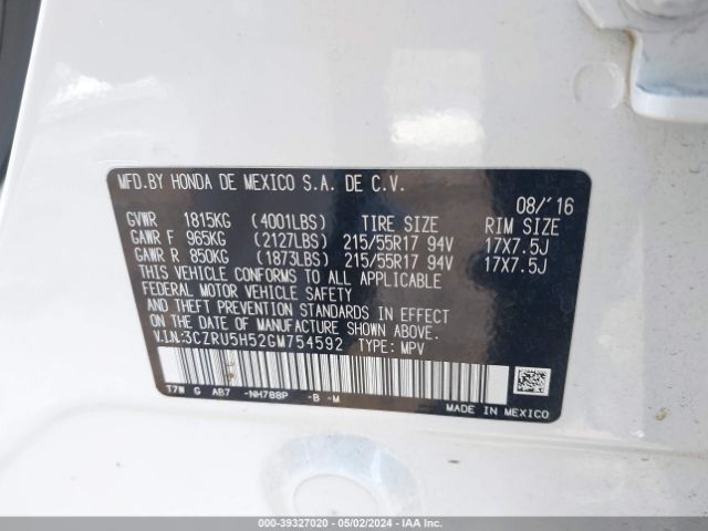 3CZRU5H52GM754592 Honda HR-V EX