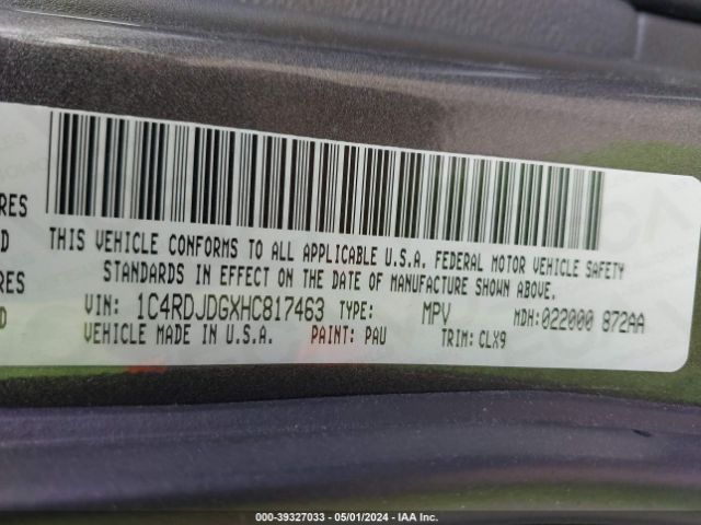 1C4RDJDGXHC817463 Dodge Durango Gt Awd