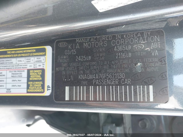 KIA Optima Lx 2015 KNAGM4A76F5621130 Image 9