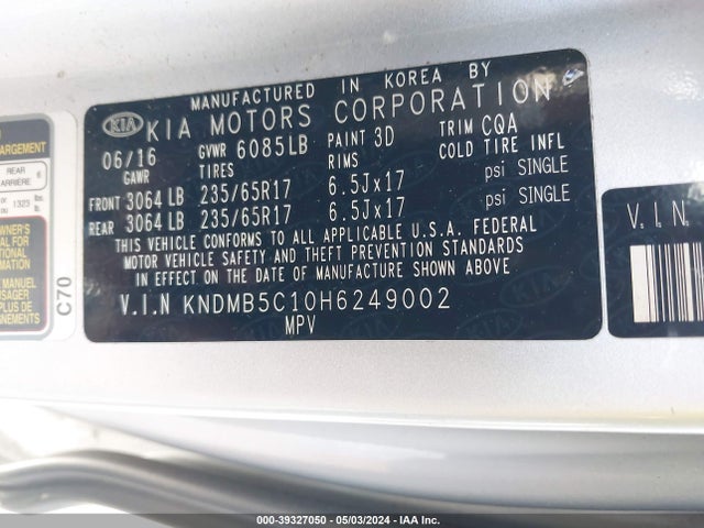 KIA SEDONA LX 2017 KNDMB5C10H6249002 Image 9