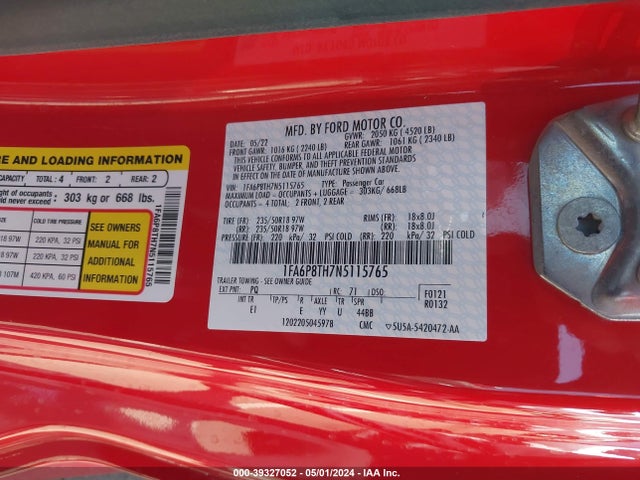 Ford Mustang Ecoboost Premium Fastback 2022 1FA6P8TH7N5115765 Image 9