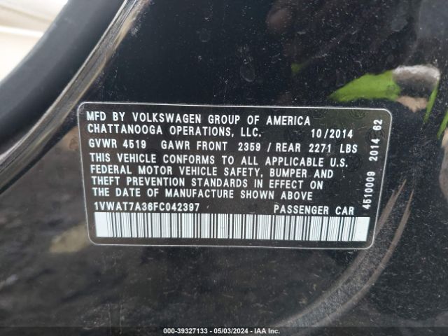 1VWAT7A36FC042397 Volkswagen Passat 1.8t Wolfsburg Edition