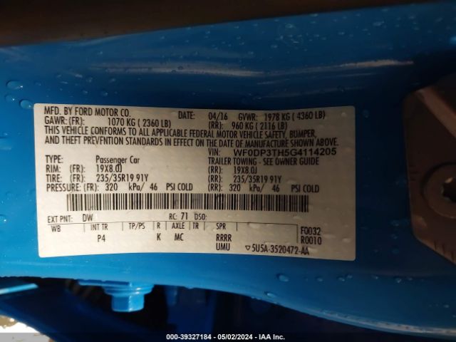WF0DP3TH5G4114205 Ford FOCUS RS