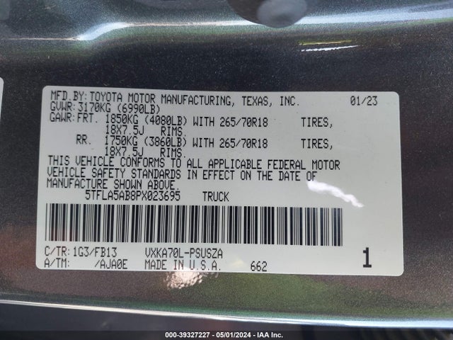 Toyota Tundra Sr5 2023 5TFLA5AB8PX023695 Image 9
