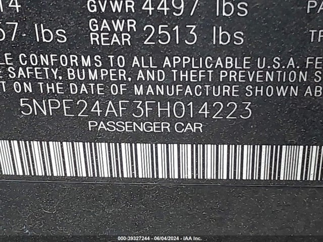 Hyundai SONATA SE 2015 5NPE24AF3FH014223 Image 9