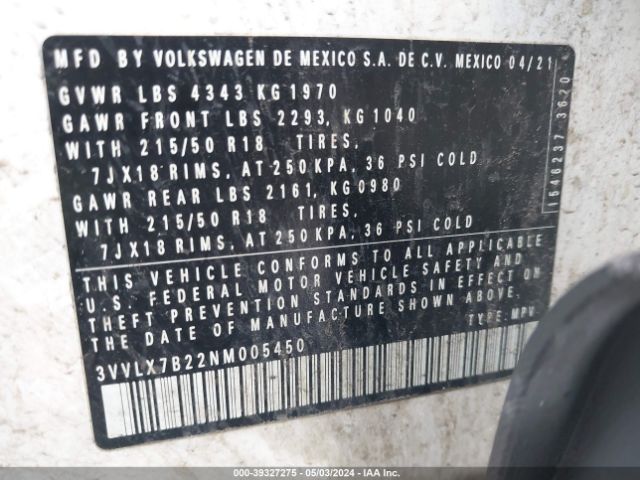 3VVLX7B22NM005450 Volkswagen Taos 1.5t Se