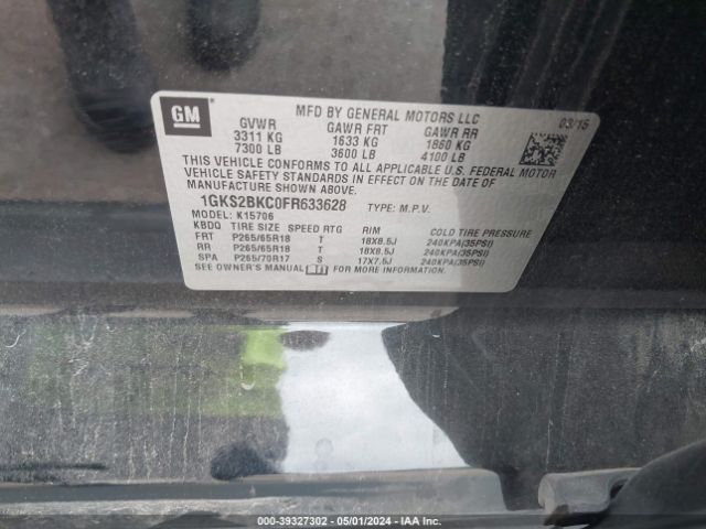 1GKS2BKC0FR633628 GMC YUKON SLT