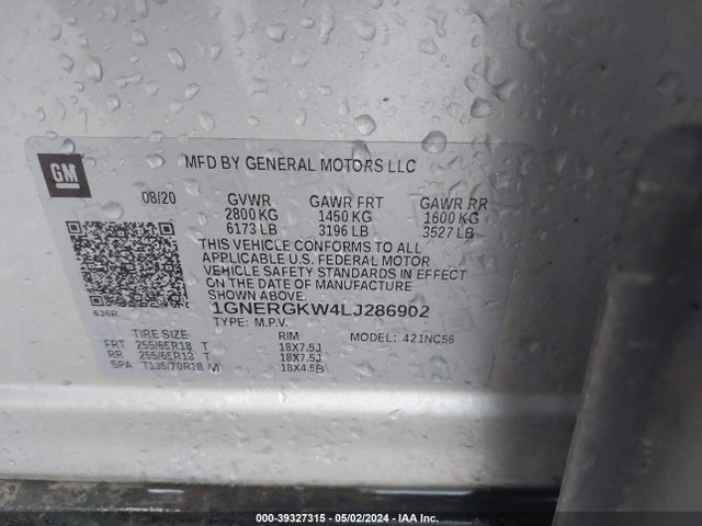 Продажа на аукционе авто 2020 Chevrolet Traverse Fwd Lt Cloth, vin: 1GNERGKW4LJ286902, номер лота: 39327315