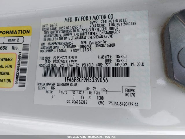 Ford MUSTANG GT 2017 1FA6P8CF9H5339056 Image 9