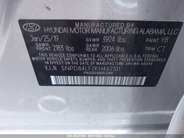 Hyundai ELANTRA SEL 2019 5NPD84LF2KH462101 Image 9