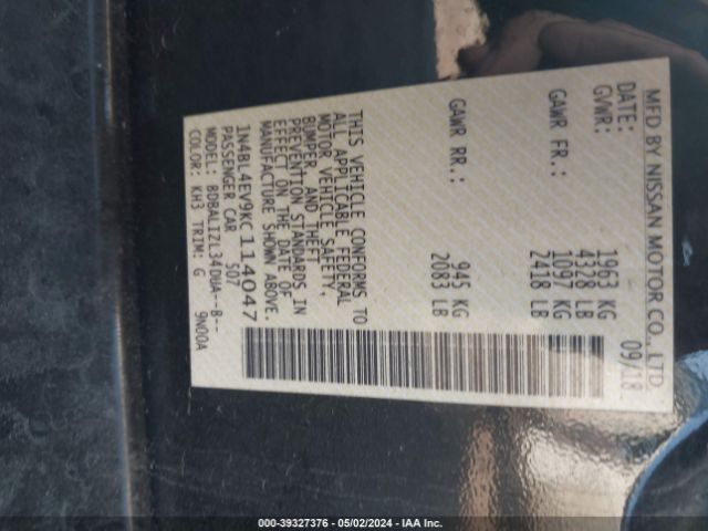 1N4BL4EV9KC114047 Nissan Altima 2.5 Sl