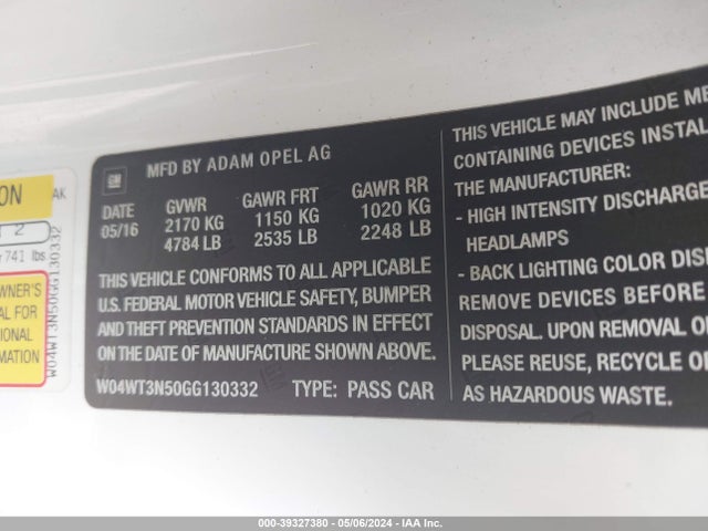 W04WT3N50GG130332 Buick Cascada Premium