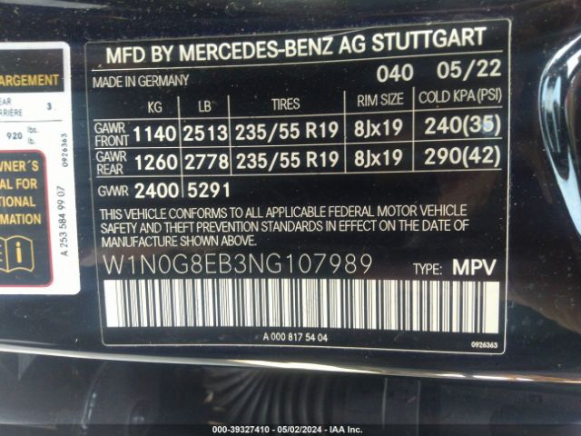 W1N0G8EB3NG107989 Mercedes-Benz Glc 300 4matic Suv