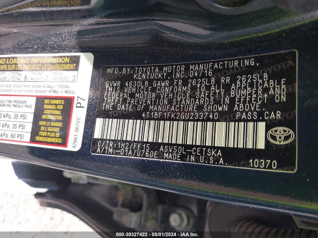 Toyota CAMRY SE 2016 4T1BF1FK2GU233740 Image 9