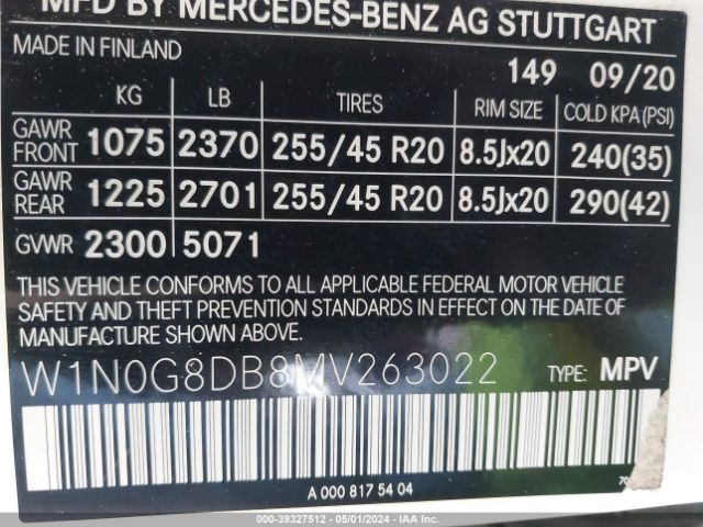 W1N0G8DB8MV263022 Mercedes-Benz Glc 300 Suv