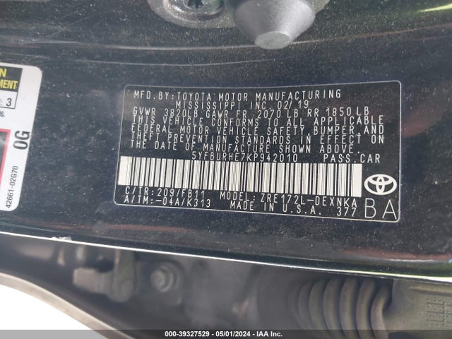 Toyota COROLLA LE 2019 5YFBURHE7KP942010 Image 9