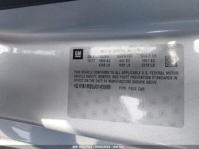 Chevrolet Camaro 1lt 2018 1G1FB1RS9J0143988 Image 9