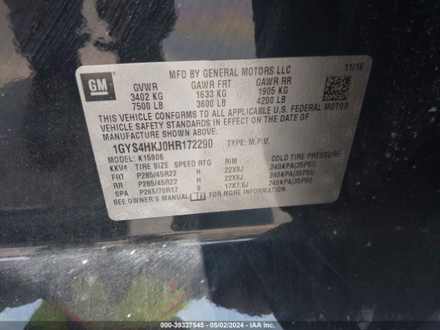1GYS4HKJ0HR172290 Cadillac Escalade Esv Luxury