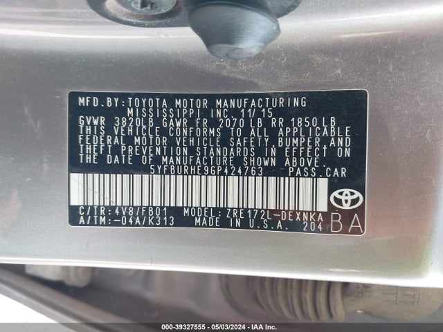 Toyota COROLLA LE 2016 5YFBURHE9GP424763 Image 9
