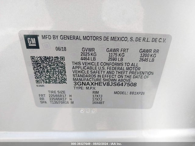 Chevrolet EQUINOX LS 2018 3GNAXHEV8JS647508 Image 9