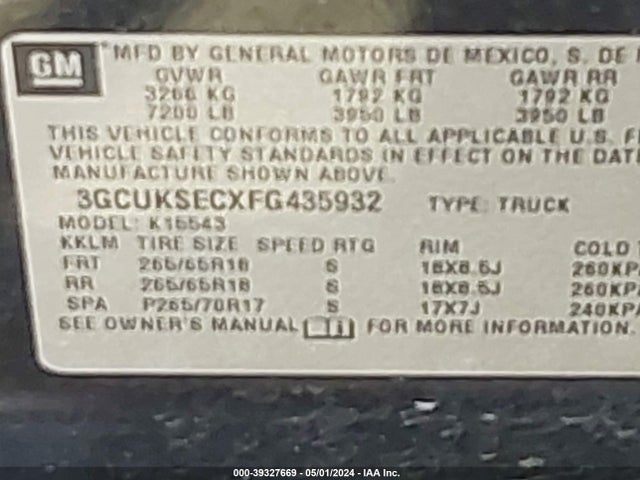 Chevrolet Silverado 1500 2lz 2015 3GCUKSECXFG435932 Image 9