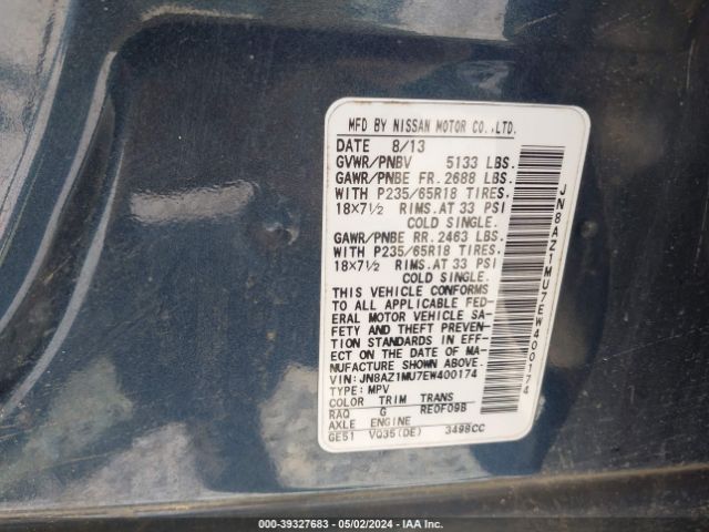 JN8AZ1MU7EW400174 Nissan MURANO SL