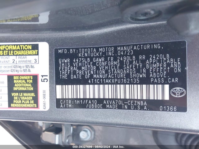 Toyota CAMRY LE 2023 4T1C11AKXPU162135 Image 9