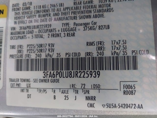 Ford Fusion Hybrid Se 2018 3FA6P0LU8JR225939 Image 9