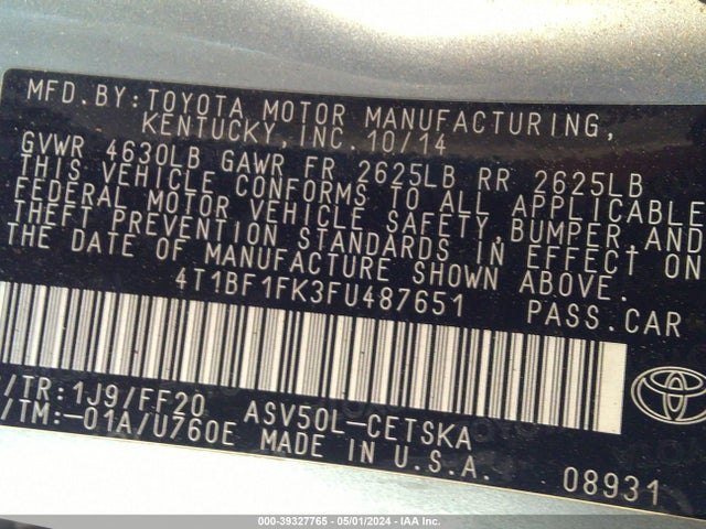 Toyota CAMRY SE 2015 4T1BF1FK3FU487651 Image 9