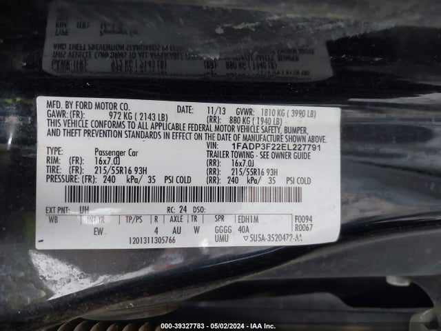 Ford FOCUS SE 2014 1FADP3F22EL227791 Image 9
