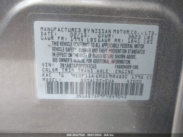 3N1AB7AP9FY249045 Nissan Sentra Fe+ S/s/sl/sr/sv