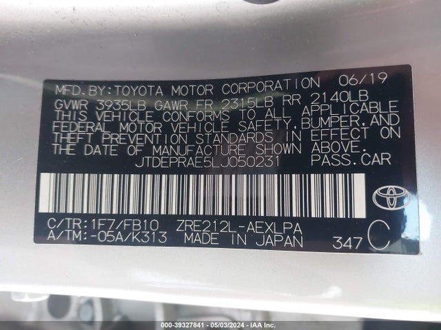 Toyota COROLLA LE 2020 JTDEPRAE5LJ050231 Image 9