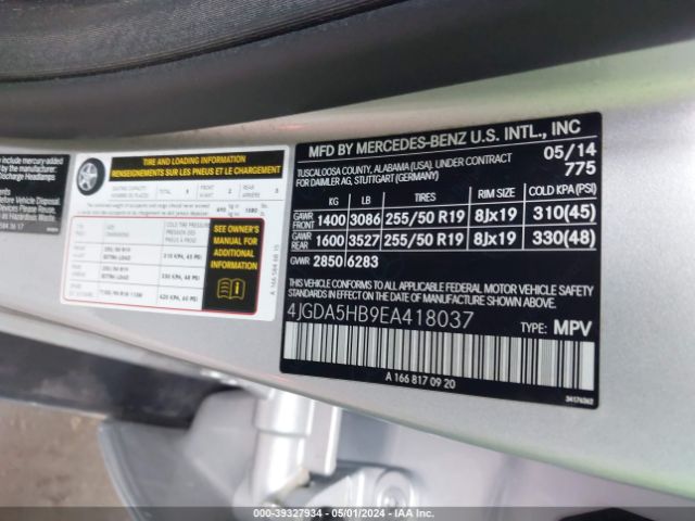 4JGDA5HB9EA418037 Mercedes-Benz Ml 350 4matic