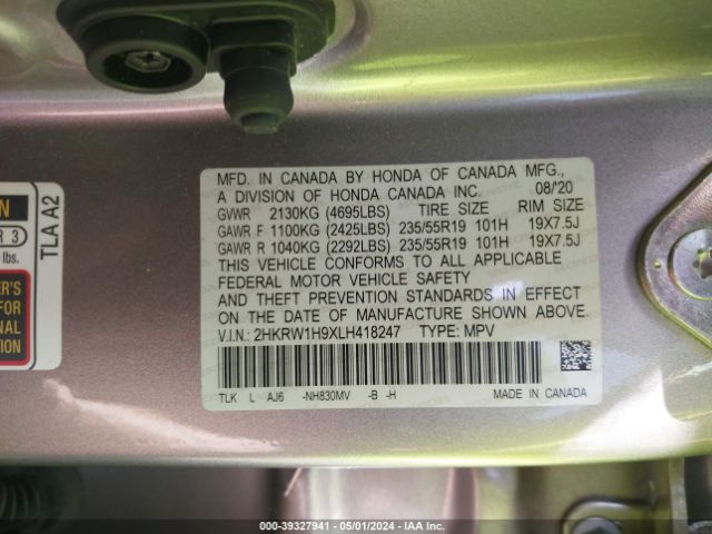 2HKRW1H9XLH418247 Honda Cr-v 2wd Touring