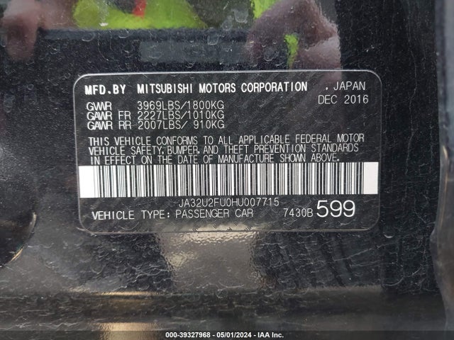 JA32U2FU0HU007715 Mitsubishi Lancer Es/le