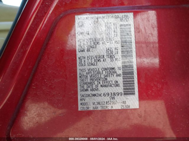 5N1DR2MM2HC693899 Nissan Pathfinder Sv