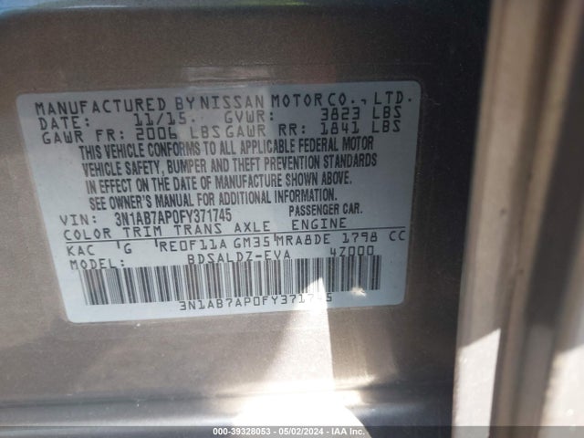 Nissan SENTRA SV 2015 3N1AB7AP0FY371745 Image 9