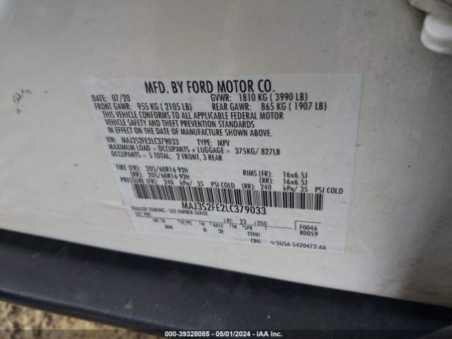 MAJ3S2FE2LC379033 Ford ECOSPORT S