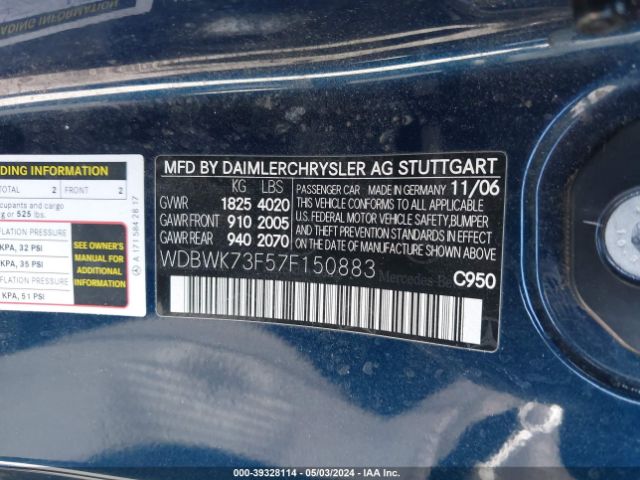 2007 MERCEDES-BENZ SLK 55 AMG WDBWK73F57F150883 Photo 8