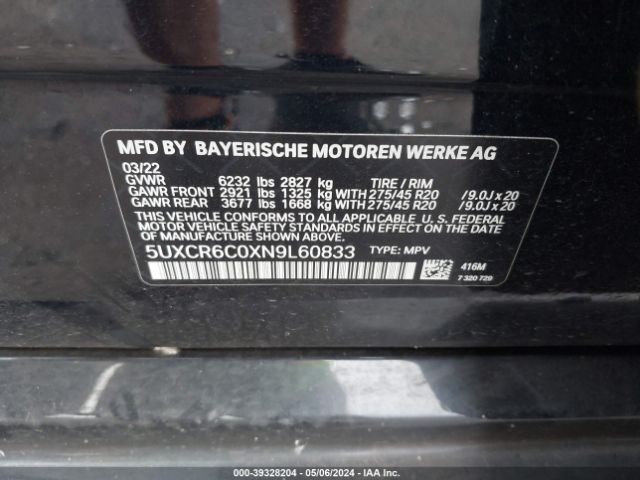 5UXCR6C0XN9L60833 BMW X5 Xdrive40i