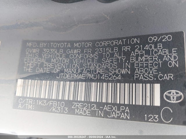 Toyota COROLLA LE 2021 JTDEPMAE7MJ145264 Image 9