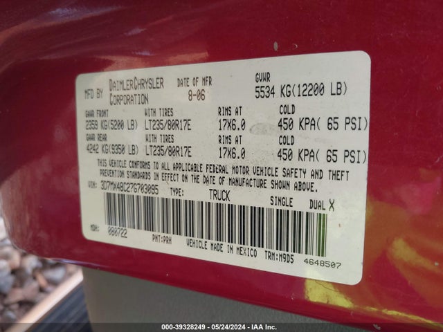 Aukcja sprzedaży 2007 Dodge Ram 3500 Slt/sport, vin: 3D7MX48C27G703095, numer aukcji: 39328249