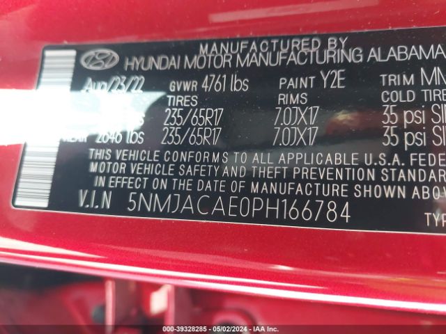 5NMJACAE0PH166784 Hyundai TUCSON SE