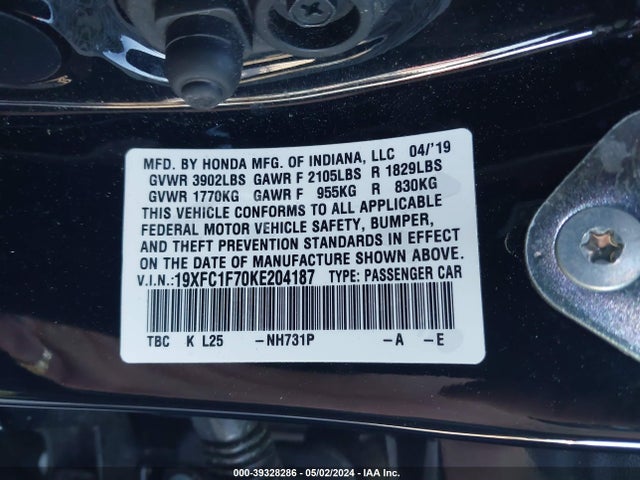 Honda Civic Ex-l 2019 19XFC1F70KE204187 Image 9