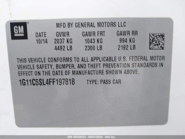 Chevrolet MALIBU 1LT 2015 1G11C5SL4FF197818 Image 9
