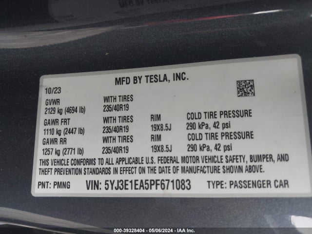 Tesla Model 3 Rear-wheel Drive 2023 5YJ3E1EA5PF671083 Image 9