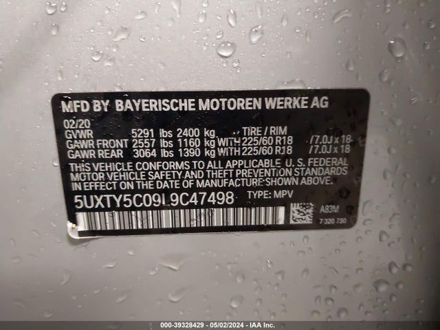 BMW X3 Xdrive30i 2020 5UXTY5C09L9C47498 Image 9