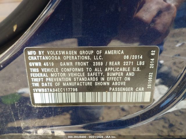 1VWBS7A34EC117796 Volkswagen Passat 1.8t Se