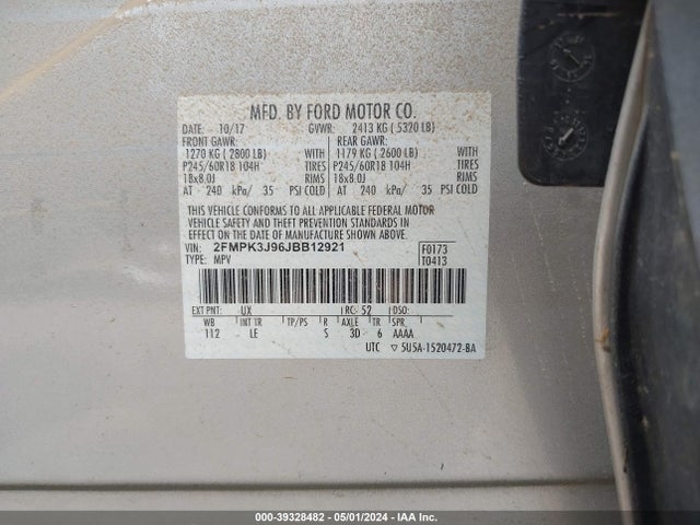 Ford EDGE SEL 2018 2FMPK3J96JBB12921 Image 9