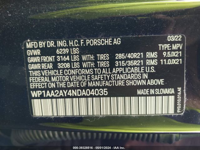 WP1AA2AY4NDA04035 Porsche Cayenne